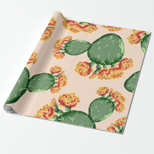 Trendy Bohemische Prickly Pear Cactus & Blume Geschenkpapier