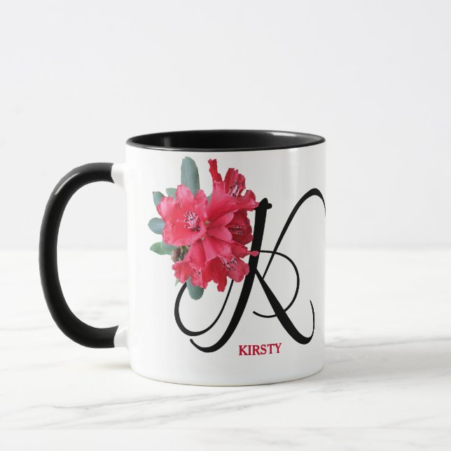 Trendy boho angepasste rote Blume Kirsty name Tasse (Links)