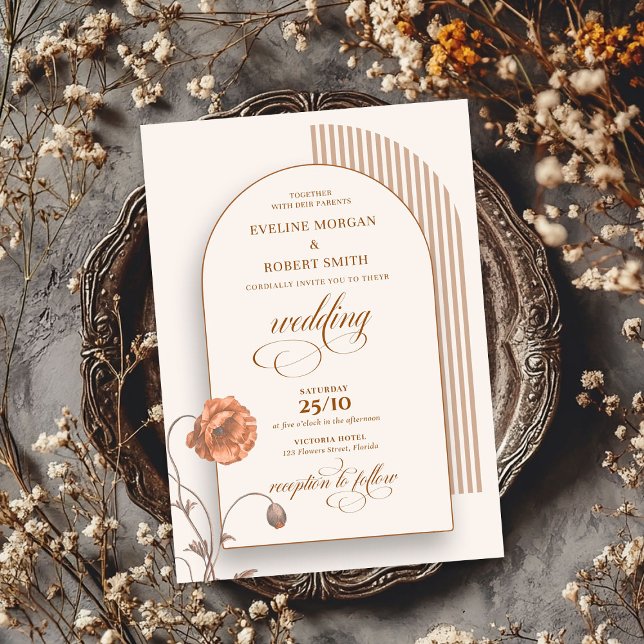 Trendy boho arch terracotta Blume Elfenbeinbraun Einladung (Trendy boho arch terracotta flowers ivory brown invitation)