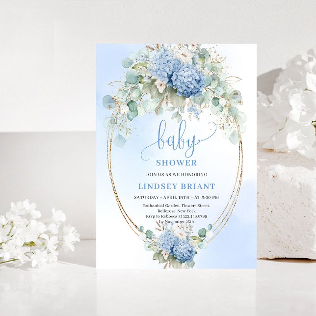 Trendy Boho Blue Floral Baby Shower Invitation Einladung (Trendy Boho Blue Floral Baby Shower Invitation)