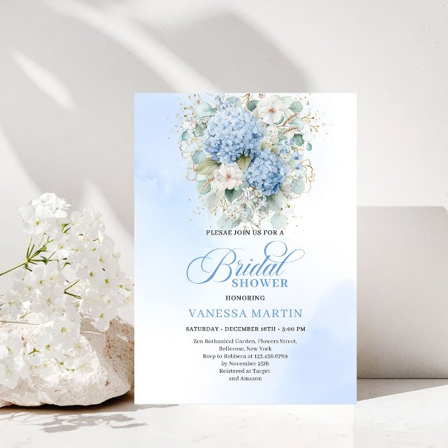 Trendy Boho Blue Floral Bridal Shower Invitation Einladung (Trendy Boho Blue Floral Bridal Shower Invitation)