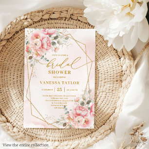 Trendy Boho Blush Pink Gold Floral Brautparty Einladung