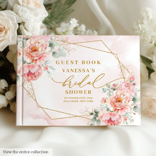 Trendy Boho Blush Pink Gold Floral Brautparty Gästebuch