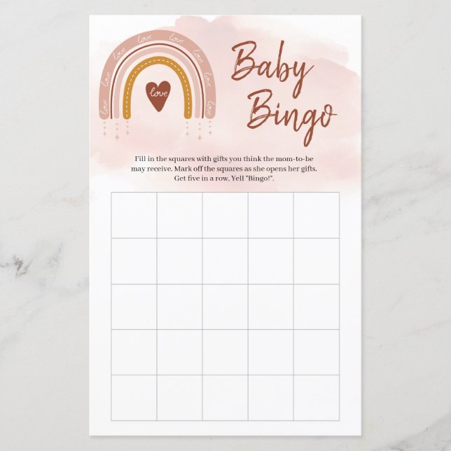 Trendy Boho Blush Pink Rainbow Copper Bingo Game (Vorderseite)