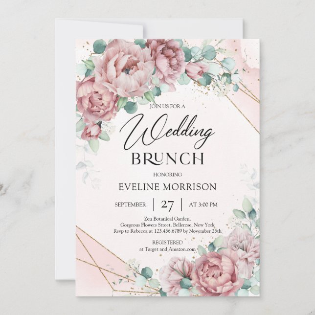 Trendy boho blush Rose Eukalyptus Brautbrunch Einladung (Vorderseite)