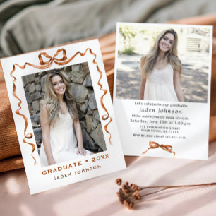 Trendy Boho Bow Ribbon 2 FOTO Graduation Party Einladung