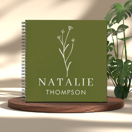 Trendy Boho Chic Personalisiert Name Olive Green Notizbuch