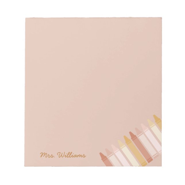 Trendy Boho Colors Crayon Teachname Notizblock (Vorderseite)
