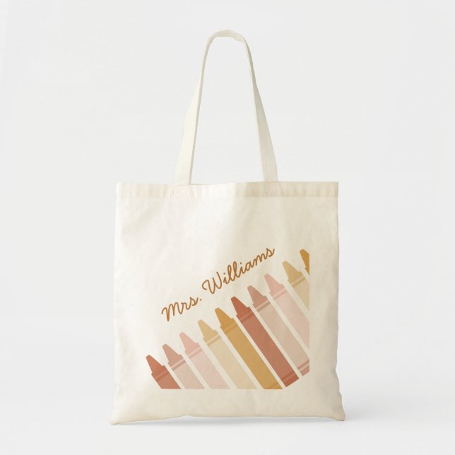 Trendy Boho Colors Crayon Teachname Tragetasche (Vorne)