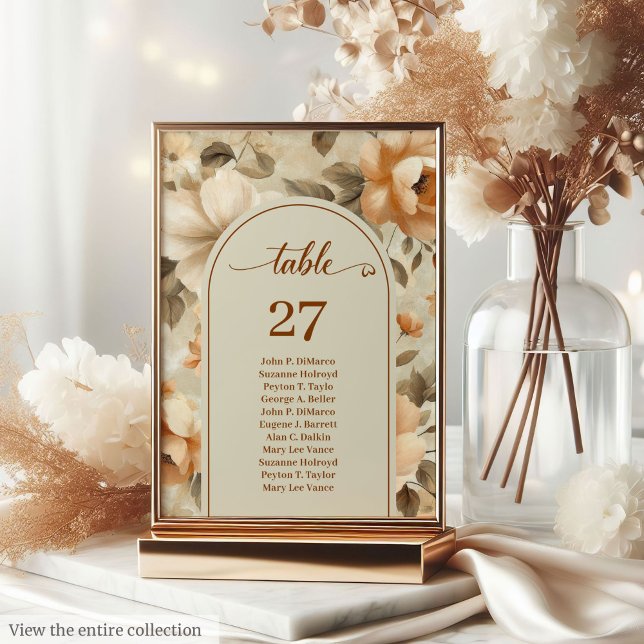 Trendy Boho Copper Ivory Olive Floral Table Number Tischnummer (Trendy Boho Copper Ivory Olive Floral Table Number)