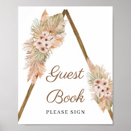 Trendy Boho Dried Palm Pampas Grass Guest Book Poster