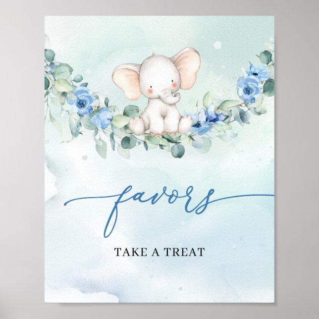Trendy boho Elefant Blue Blumeneukalyptus favorisi Poster (Vorne)