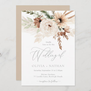 Trendy Boho Neutral Florals Wedding Einladung