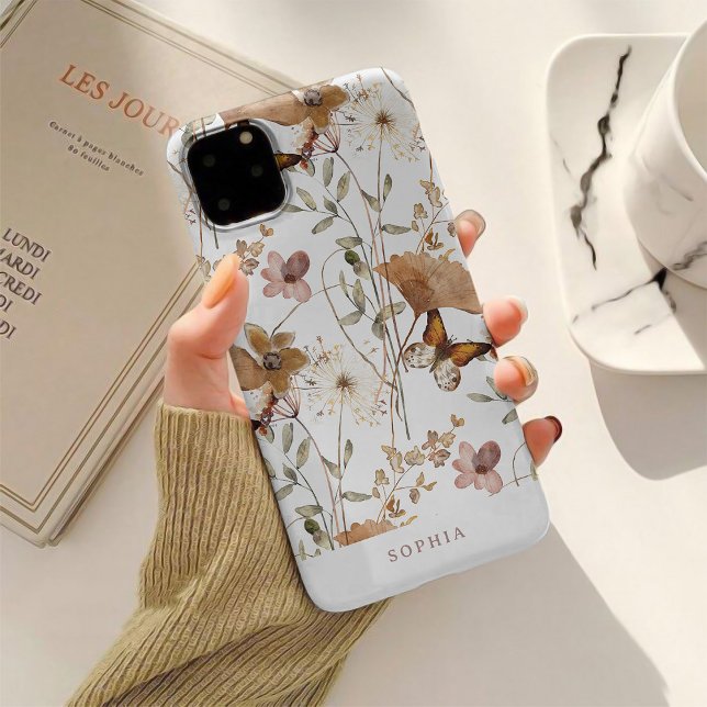 Trendy Boho neutrale Wildblumen im Herbst auf Weiß Case-Mate iPhone Hülle (Von Creator hochgeladen)