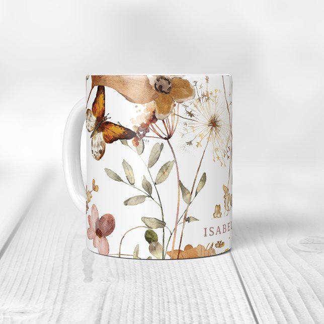 Trendy Boho neutrale Wildblumen im Herbst auf Weiß Kaffeetasse (Von Creator hochgeladen)