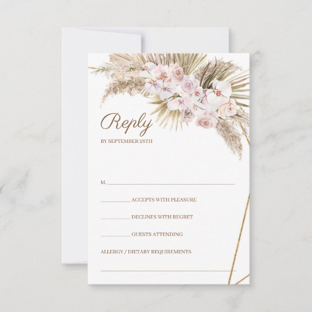 Trendy Boho Pampas Grass Dusty Rose getrocknete Pa RSVP Karte (Vorderseite)