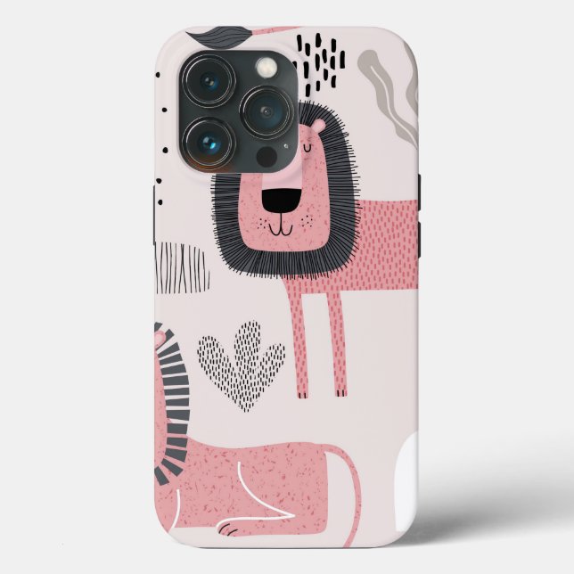 Trendy Boho Pink Lion Modern Tough Case (Rückseite)