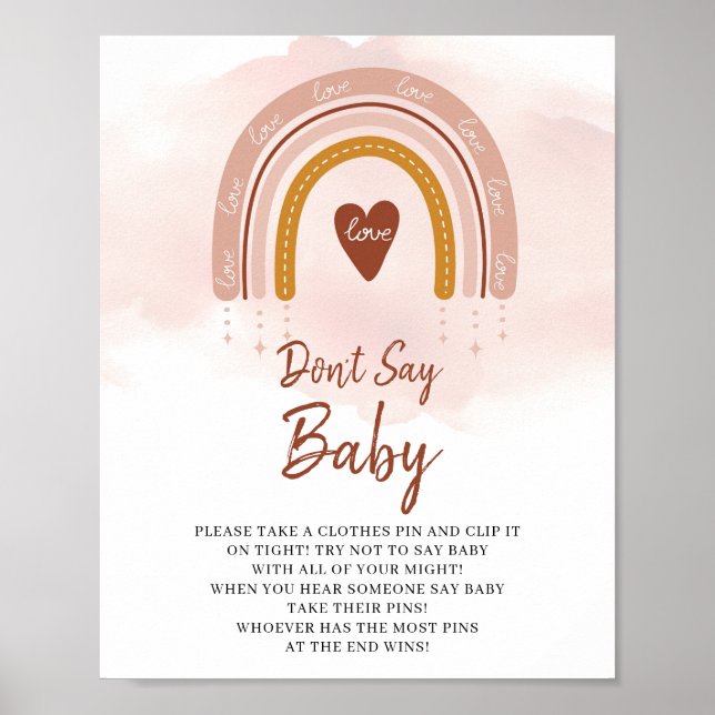 Trendy Boho Rainbow Say Baby Game Sign Poster (Vorne)