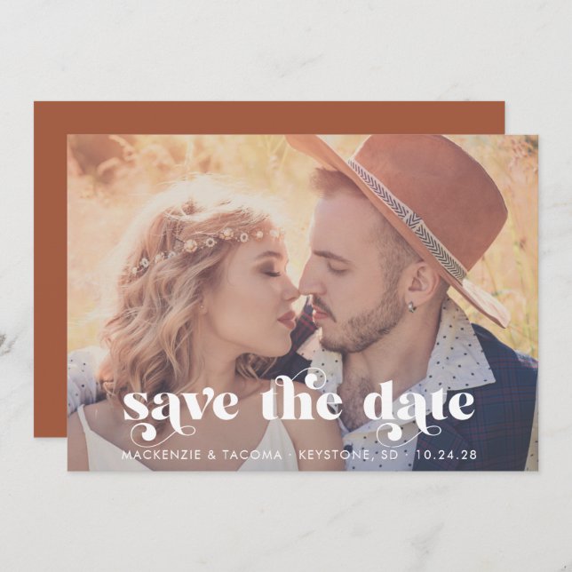 Trendy Boho Typografy Foto Save the Date (Vorne/Hinten)