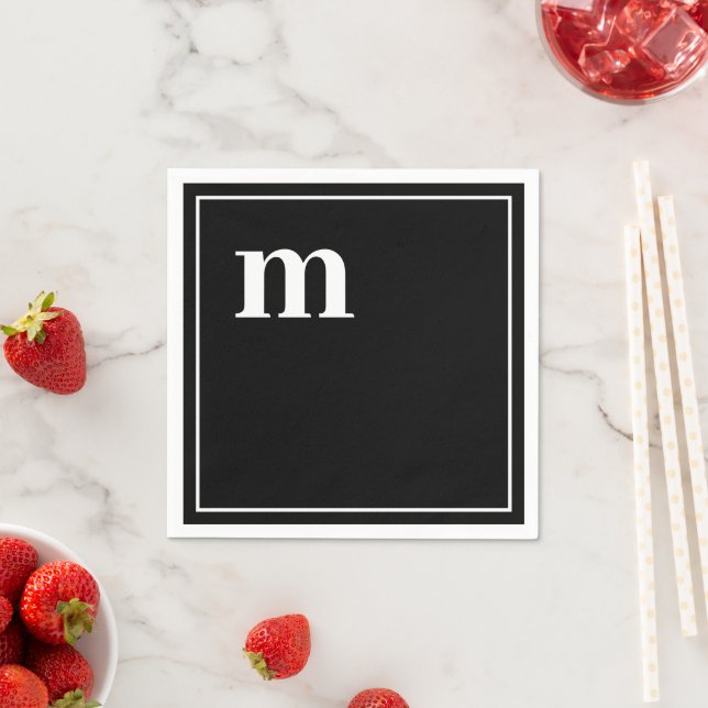 Trendy Bold Lower Case Monogram Black und White Serviette (Beispiel)