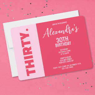 Trendy Bold Pink und Red Girly 30. Geburtstag Einladung
