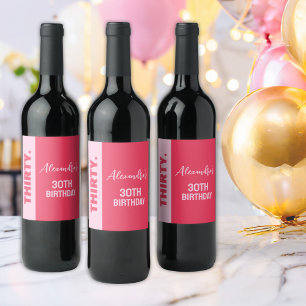 Trendy Bold Pink und Red Girly 30. Geburtstag Weinetikett