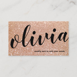 Trendy Bold Rose Gold Glitzer Script Calligraphy Visitenkarte