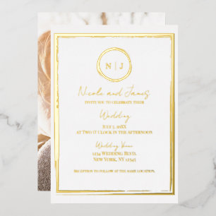 Trendy Border Gold Modern Glam Wedding Foto Folieneinladung