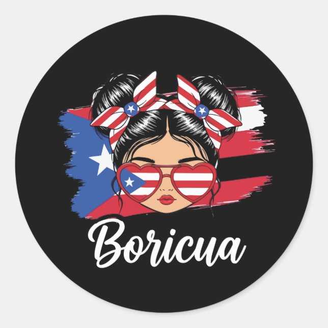 Trendy Boricua Girl Puerto Rico Flag Runder Aufkleber (Vorderseite)