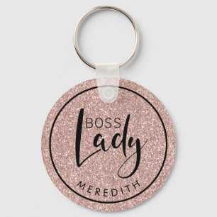 Trendy Boss Lady Blush Pink Glitzer Personalisiert Schlüsselanhänger