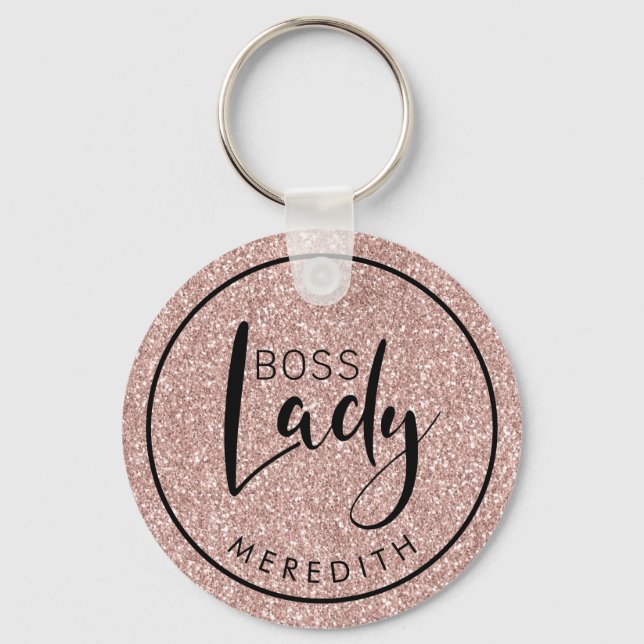 Trendy Boss Lady Blush Pink Glitzer Personalisiert Schlüsselanhänger (Vorderseite)