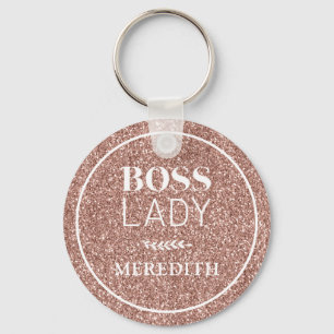 Trendy Boss Lady Rose Gold Glitzer Personalisiert Schlüsselanhänger