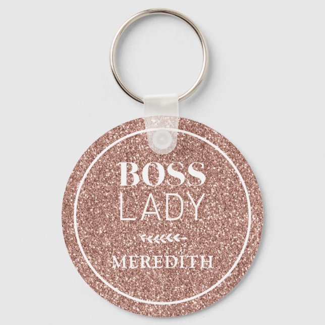 Trendy Boss Lady Rose Gold Glitzer Personalisiert Schlüsselanhänger (Vorderseite)
