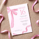 Trendy Bow Ribbon Coquette Sweet 16 Blush Pink  Einladung<br><div class="desc">Celebrate a milestone in style with this Blush Pink Coquette Sweet 16 Birthday Invitation, available in both print and as a digital download. Featuring a hand-painted watercolor ribbon and bow design by Lorena Depante, this invitation combines soft, feminine elegance with playful charm—perfect for the coquette aesthetic. The pink hues and...</div>