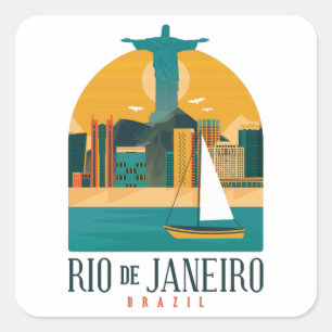 Trendy Brazil City Rio de Janeiro Vintag Quadratischer Aufkleber