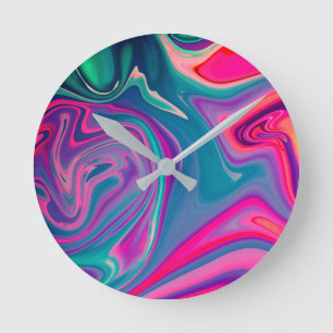 Trendy Bright Blue Pink Green Abstract Pattern Runde Wanduhr
