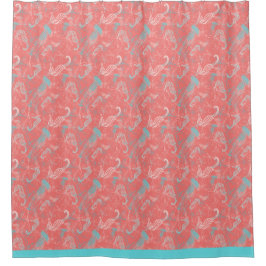 Trendy Bright Coral Sea Life Duschvorhang