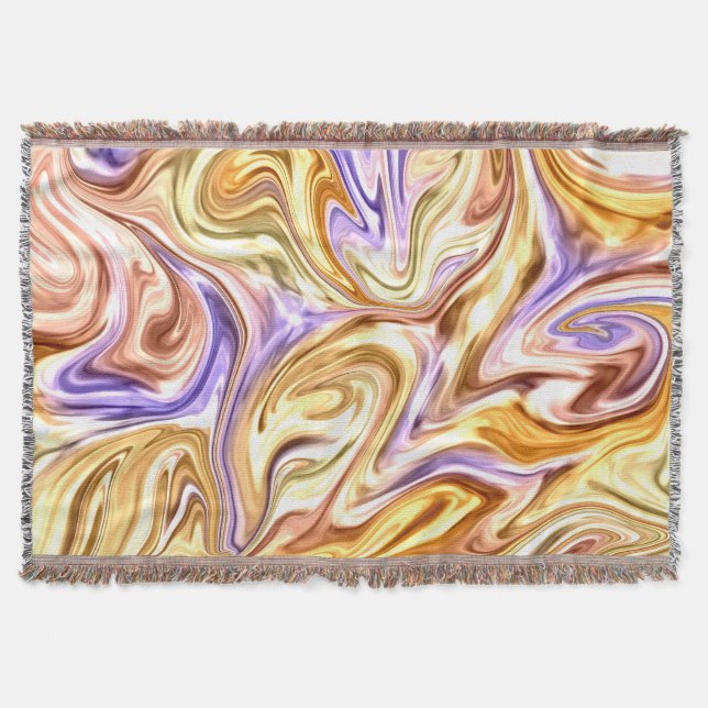 Trendy Bright Gold Lila Waves Abstraktes Muster Decke (Vorderseite)