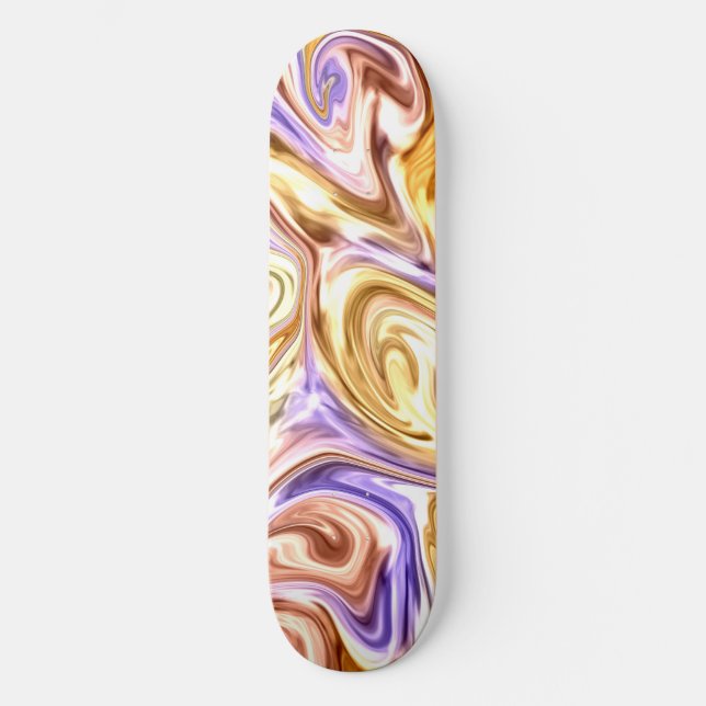 Trendy Bright Gold Lila Waves Abstraktes Muster Skateboard (Vorderseite)