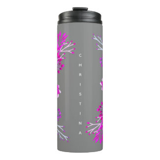 Trendy Bright Lila Watercolor Blume & Name Thermosbecher