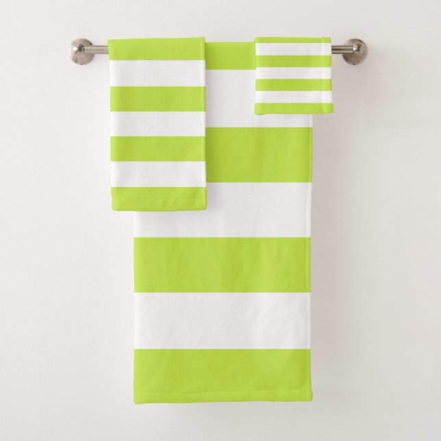 Trendy Bright Summer Lime Green Stripes Badhandtuch Set (Insitu)