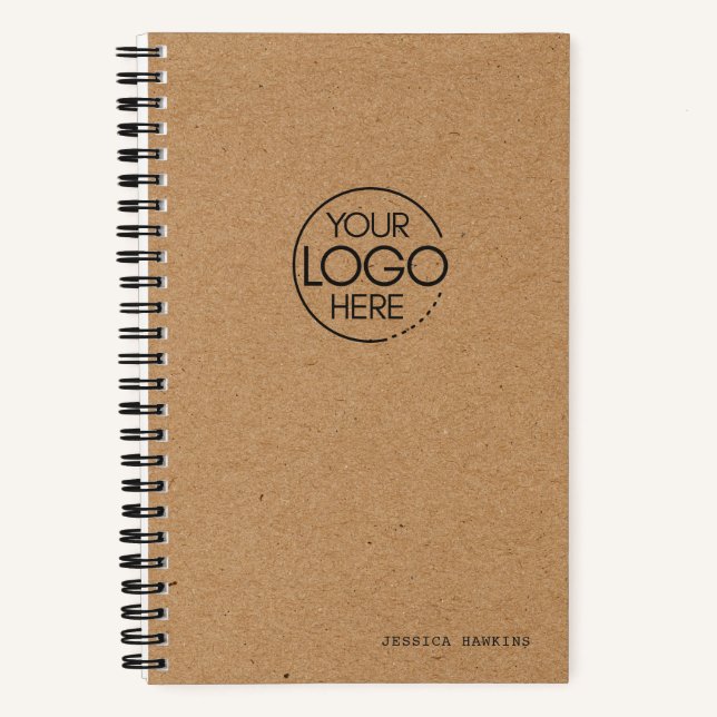 Trendy Brown Kraft Paper Modern Logo Notizbuch (Vorderseite)