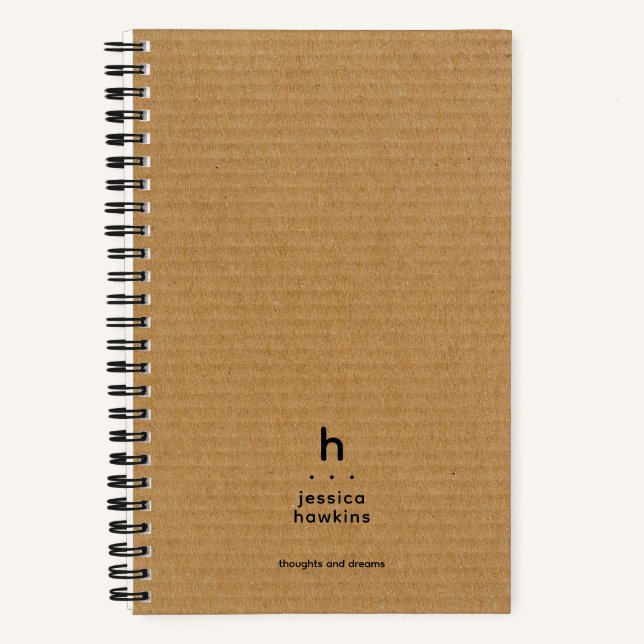 Trendy Brown Pappe Modernes Rundlaufmonogramm Notizbuch (Vorderseite)