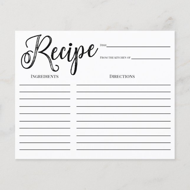 Trendy Brush Calligraphy Brautparty Rezept Card (Vorderseite)
