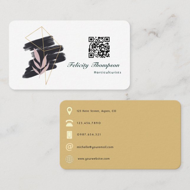 Trendy Brush Strokes Collage QR Code Visitenkarte (Vorne/Hinten)