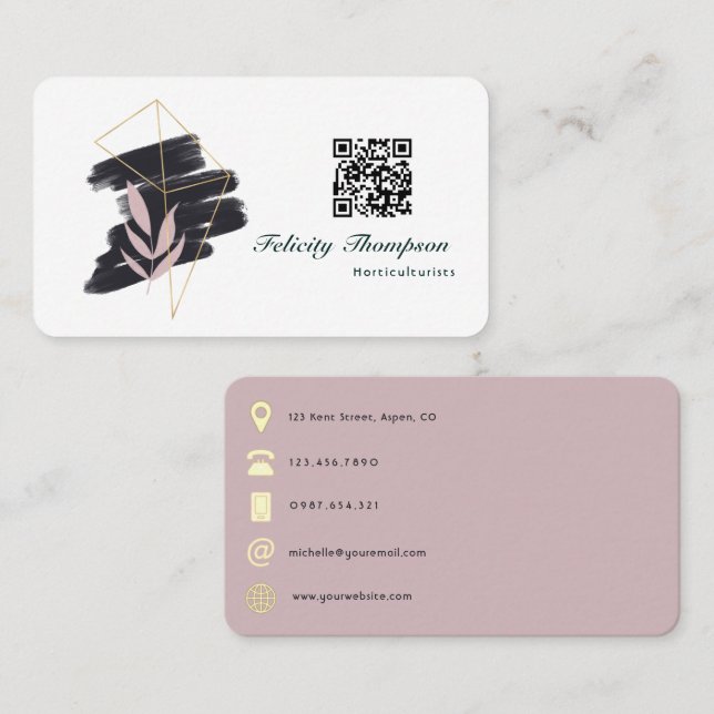 Trendy Brush Strokes Collage QR Code Visitenkarte (Vorne/Hinten)
