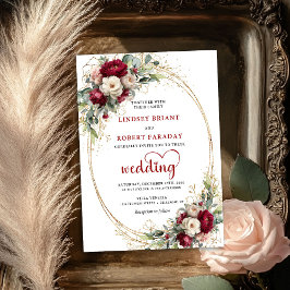 Trendy Burgundy Bohemian Wedding Floral Invite Einladung