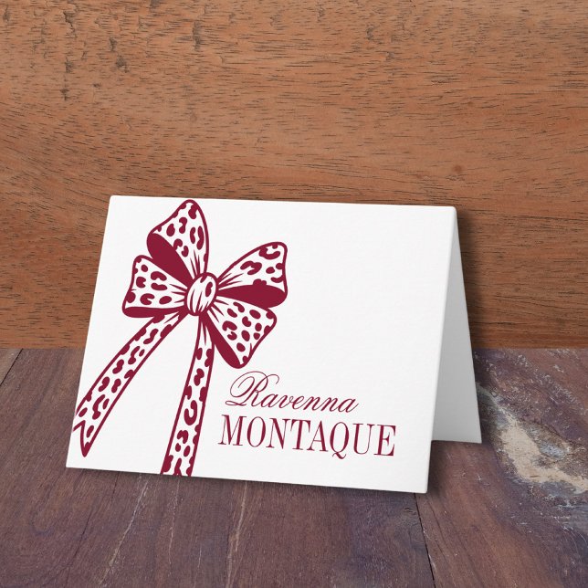 Trendy Burgundy Leopard Bow Handwritten Name Party (Von Creator hochgeladen)