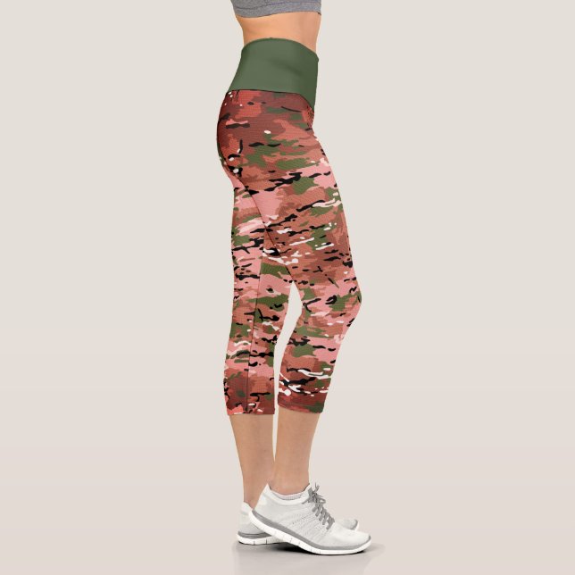 Trendy Burnt Amber Green Camouflage Capri Leggings (Rechts)