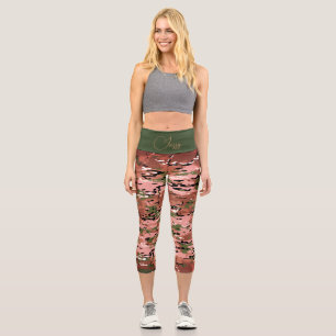Trendy Burnt Amber Green Camouflage Personalisiert Capri Leggings